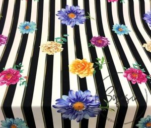 Black and White Striped Floral Fabric