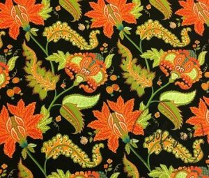 Black Royal Flowers Patterned Drape and Curtain Fabric