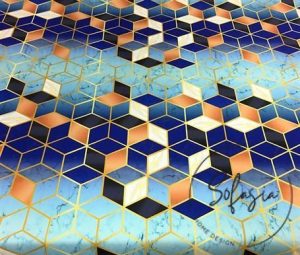 Blue Cubes and Marble Pattern Fabric