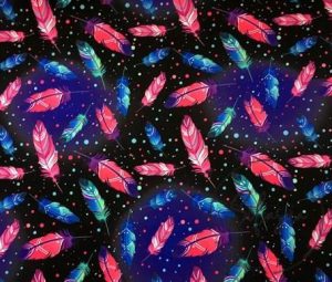Blue Pink Feather Patterned Fabric