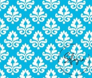Blue White Damask Patterned Fabric