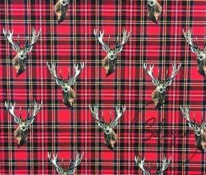 Deer Patterned Fabric on Red Plaid