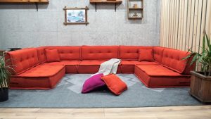 U Shaped Floor Sofa Orange, Extra Large Settee Cushions 34-MB70