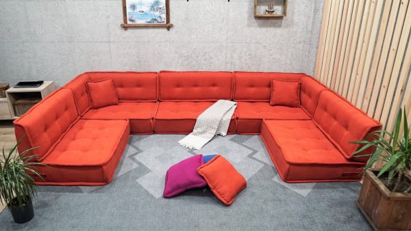 U Shaped Floor Sofa Orange, Extra Large Settee Cushions 34-MB70 - Image 3