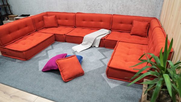 U Shaped Floor Sofa Orange, Extra Large Settee Cushions 34-MB70 - Image 4