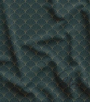 Gold Striped Geometric Navy Blue Background Patterned Fabric