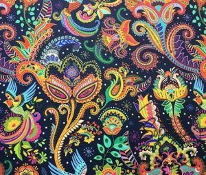 Mandala Patterned Bohemian Fabric (Black Background)