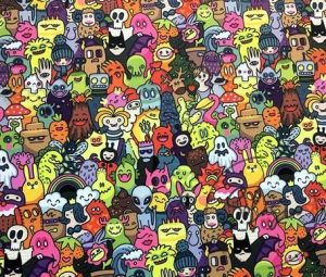 Monsters Pop Art Patterned Fabric