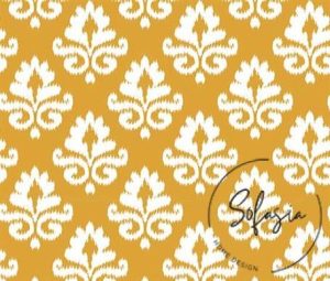Mustard White Damask Patterned Fabric
