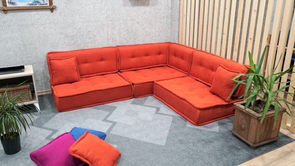 Orange Floor Couch Corner, Custom Size and Color Cushions 33-MB70 - Image 2