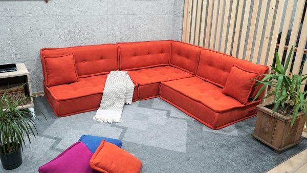 Orange Floor Couch Corner, Custom Size and Color Cushions 33-MB70 - Image 3