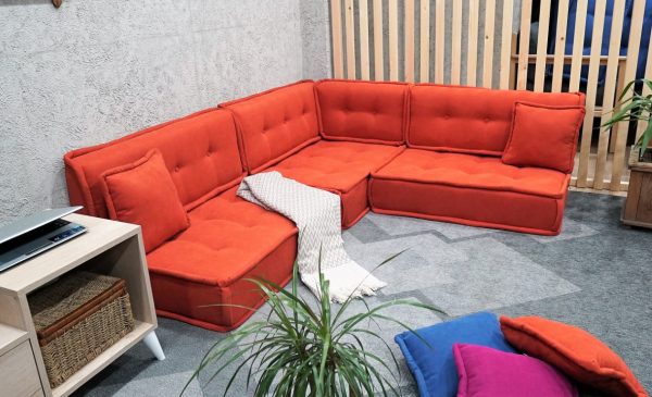 Orange Floor Couch Corner, Custom Size and Color Cushions 33-MB70 - Image 4