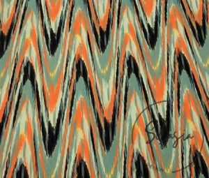 Orange Green Wavy Zigzag Patterned Ikat Fabric