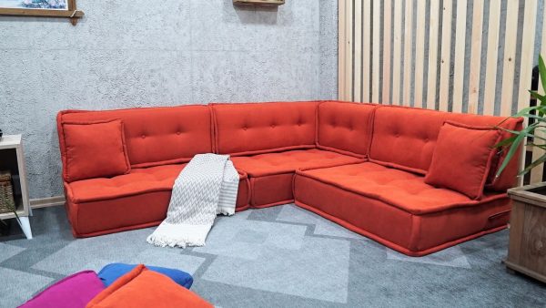 Orange Floor Couch Corner, Custom Size and Color Cushions 33-MB70 - Image 5