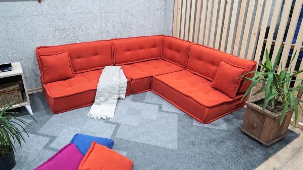 Orange Floor Couch Corner, Custom Size and Color Cushions 33-MB70 - Image 6