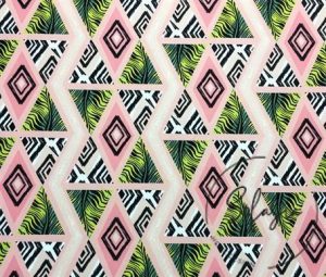 Pink Green Tile Triangle Patterned Fabric