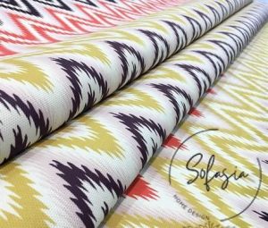 Pink Yellow Geometric Zigzag Patterned Curtain and Sofa Fabric