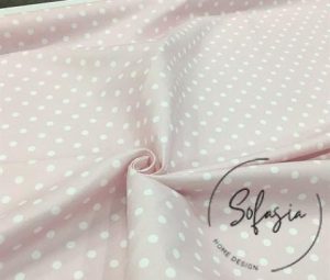 Powder Pink Fabric with White on Small Polka Dots