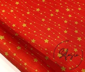 Red Background Gold Star Fabric