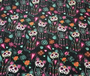 Skull Cat Pop Art Patterned Fabric