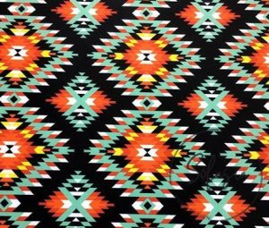 Turquoise Orange Ethnic Rug Patterned Curtain and Sofa Fabric