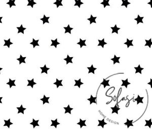 White Background Black Star Fabric