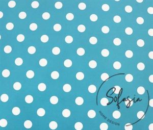 White Large Polka Dot Turquoise Fabric