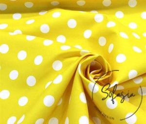 Yellow Color Fabric with White Polka Dots