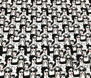 Black and White Women Patterned Sofa and Curtain Fabric