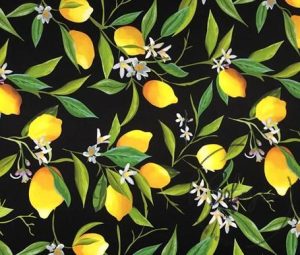 Black Background Lemon Patterned Sofa Fabric