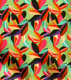 Colorful Leaf Patterned Sofa and Curtain Fabric