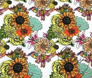 Dahlia Patterned White Fabric, Drapery and Sofa Fabric