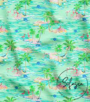 Flamingo Island Patterned Green Fabric, Curtain, Sofa, Cover Fabrics