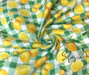 Green Plaid Fabric for Sofa and Curtain with Lemon Gingham Pattern