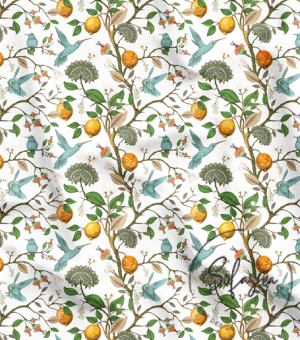 Hummingbird and Lemon Tree Patterned Sofa and Curtain Fabric