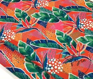 Orange Curtain and Sofa Fabric with Tropical Leaf Pattern