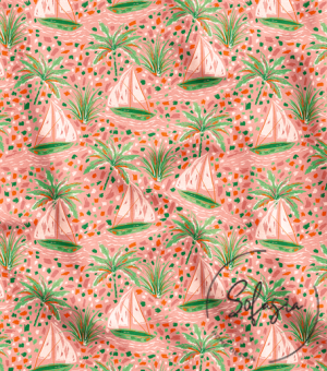 Palm Tree and Sail Patterned Background Curtain Fabric