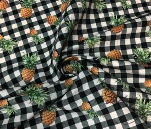 Pineapple Gingham Patterned Sofa and Curtain Black Plaid Fabric