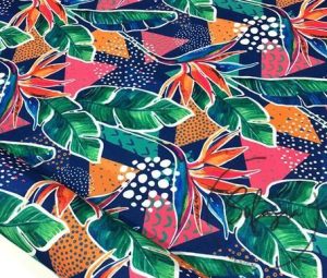 Tropical Leaf Patterned Navy Blue Curtain and Sofa Fabric