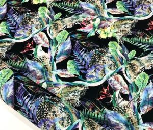 Tropical Patterned Black Curtain and Sofa Fabric