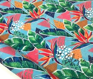 Turquoise Color Curtain and Sofa Fabric with Tropical Leaf Pattern
