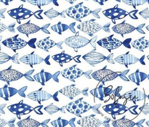 Watercolor Blue Fish Patterned Sofa and Curtain Fabric