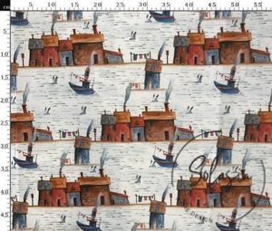 Watercolor Home Patterned Sofa and Curtain Fabric