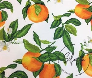 White Background Orange Patterned Sofa Fabric