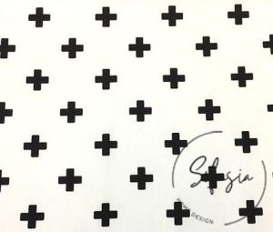 White Fabric with Black Plus Symbol Pattern