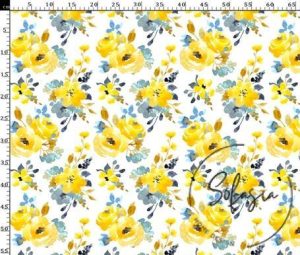 Yellow Watercolor Flower Patterned Sofa and Curtain Fabric