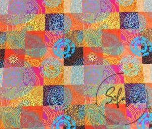 Fuchsia Orange Color Patchwork Patterned Fabric