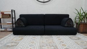Black Linen Sectional Bottom Sofa, Black Linen Floor Couch