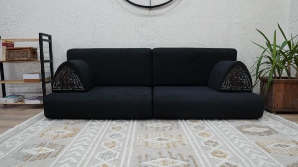 Black Linen Sectional Bottom Sofa, Black Linen Floor Couch
