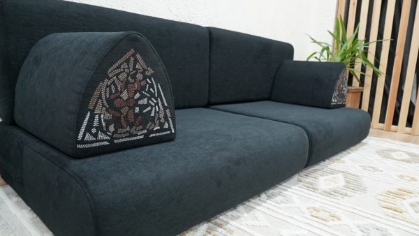 Black Linen Sectional Bottom Sofa, Black Linen Floor Couch - Image 9